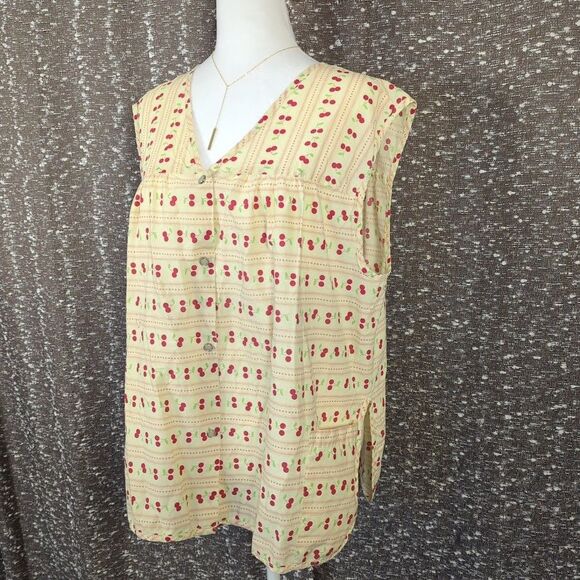 Vintage Moon Dance Sleeveless Cherry Top‎ Artist Smock Vest Pearl Snap Size 3X - Picture 2 of 8